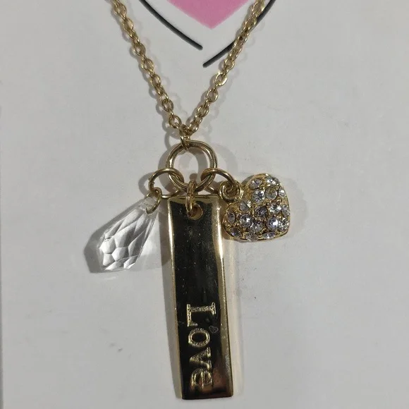 Romantic Gold-Tone Love Necklace, Crystal Heart & Teardrop Charm Pendant Jewelry - Picture 4 of 10